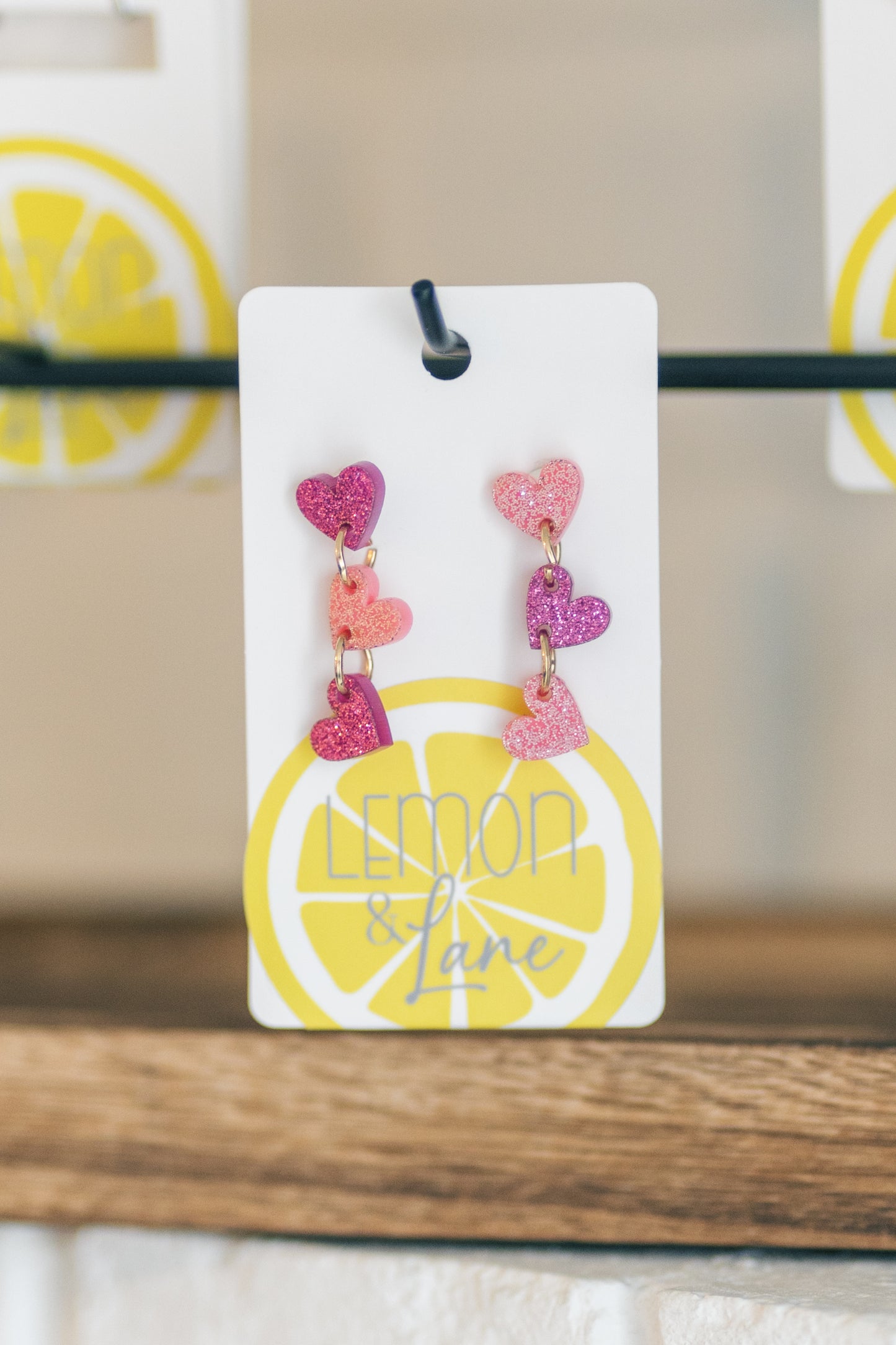 Small 3 GLITTER Heart Dangle Earrings