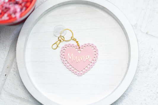 Personalized Doily Heart Valentine Keychain