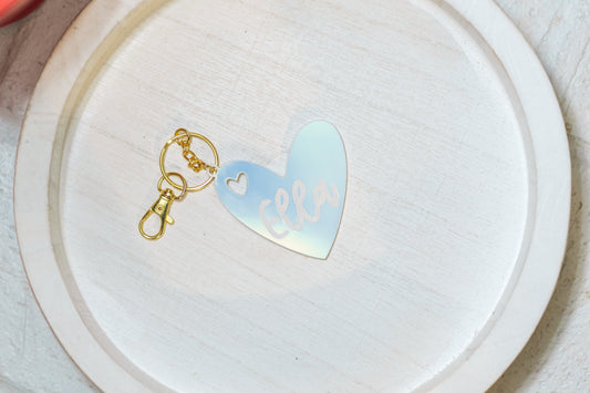 Iridescent Heart Valentine Keychain with name