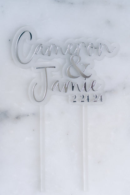 Wedding Cake Topper - Double names with two sticks