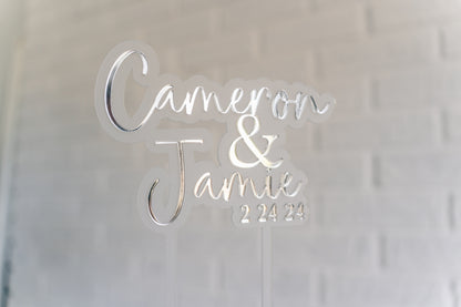 Wedding Cake Topper - Double names with two sticks